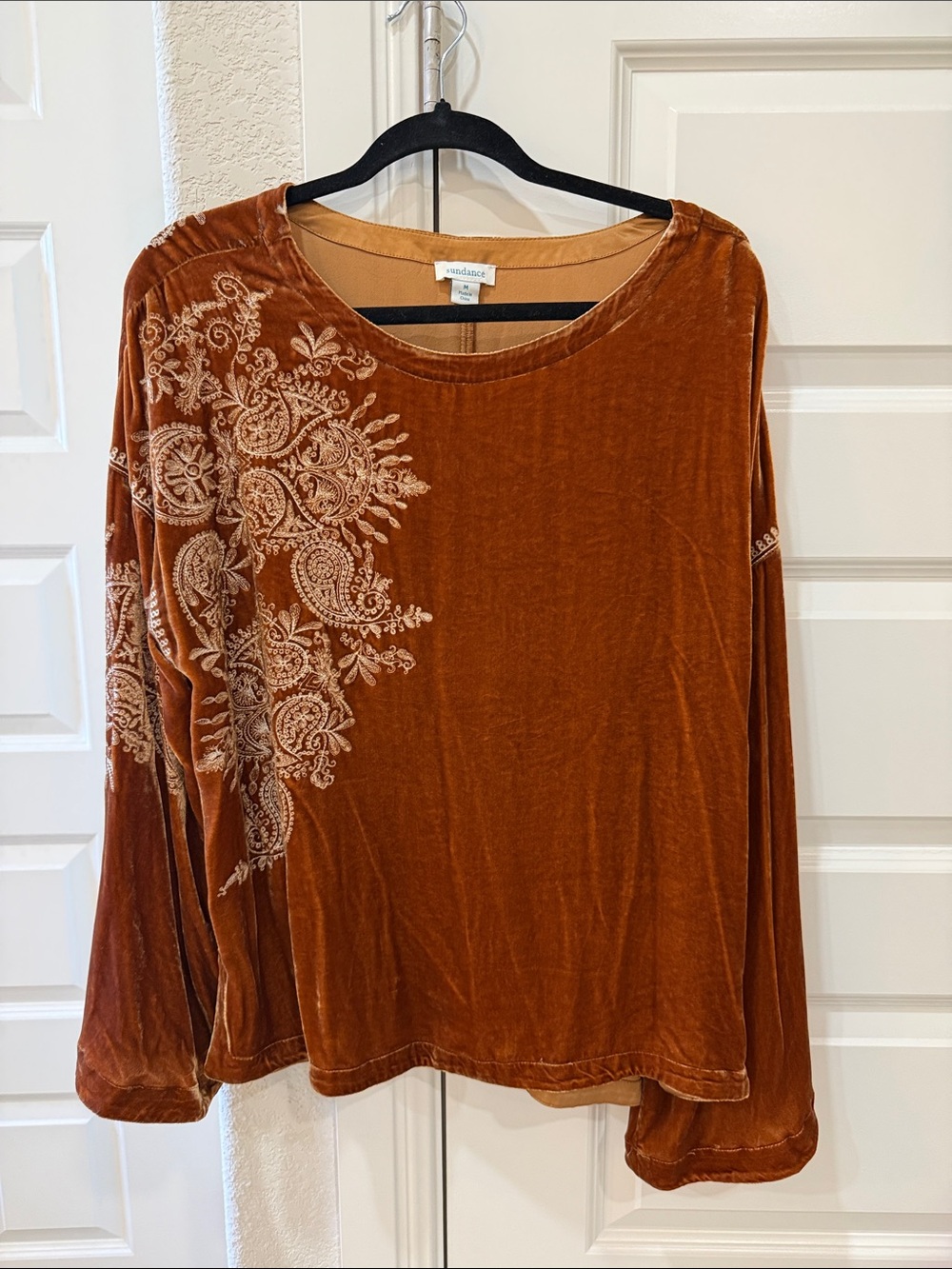 Sundance Velvet Paisley Embroidered Top - Rust & Cream